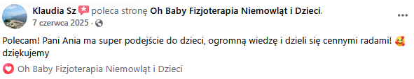 Opinia klienta o fizjoterapii Oh Baby