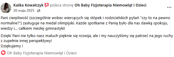 Opinia klienta o fizjoterapii Oh Baby