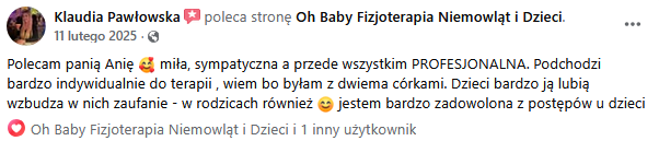 Opinia klienta o fizjoterapii Oh Baby